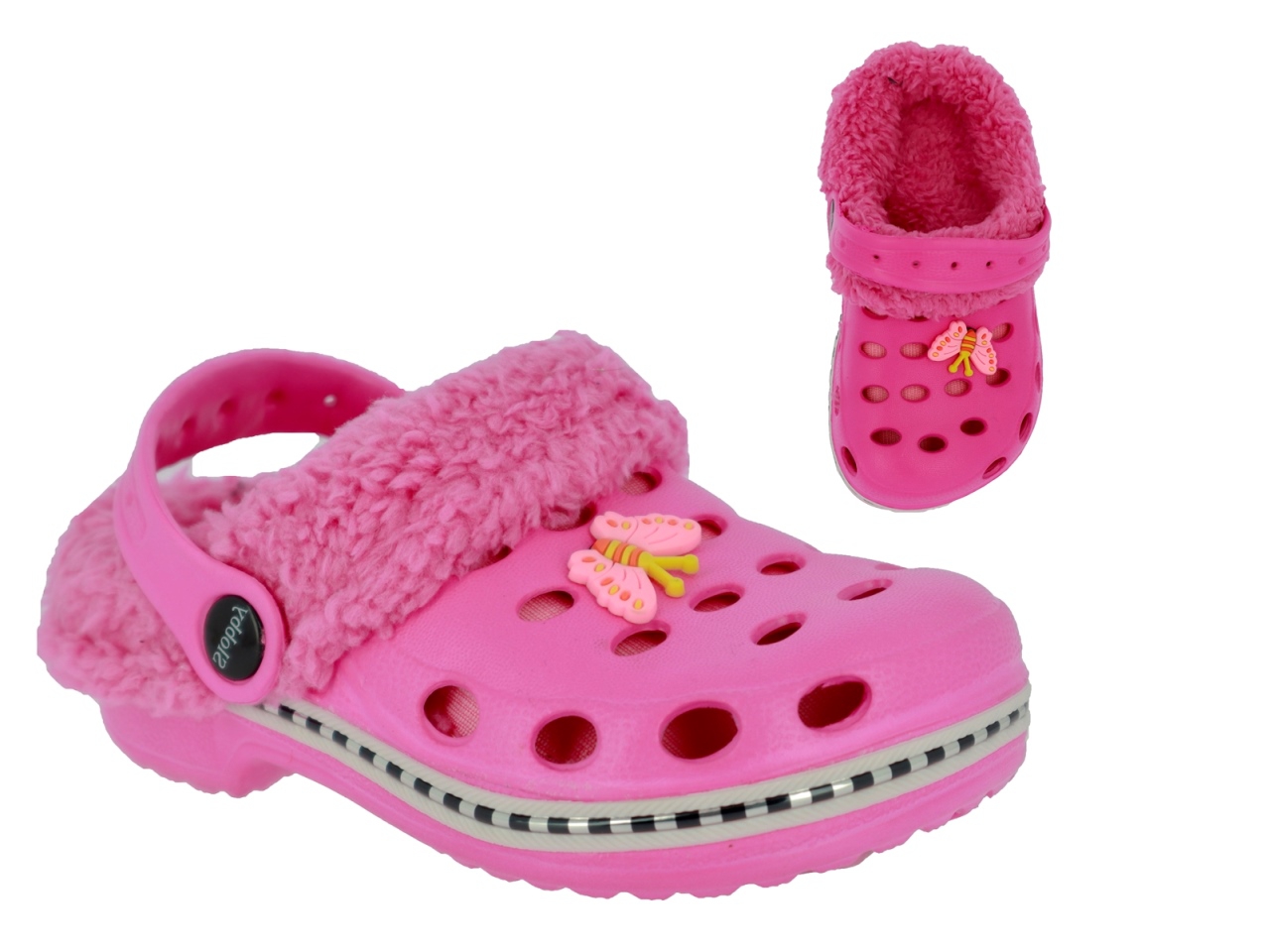 .Ki.-Clog, mit Riemen, EVA, mit Sticker, mit Löchern, Warmfutter, pink, Doppelgrößen