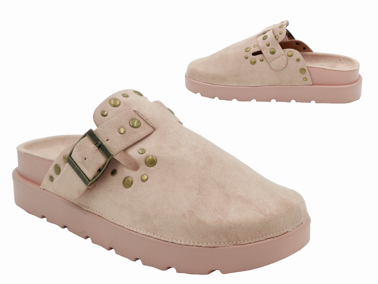 .Da.-Clog, PVC-Sohle, mit Schnalle und Ziernieten, Wildlederoptik, rosa