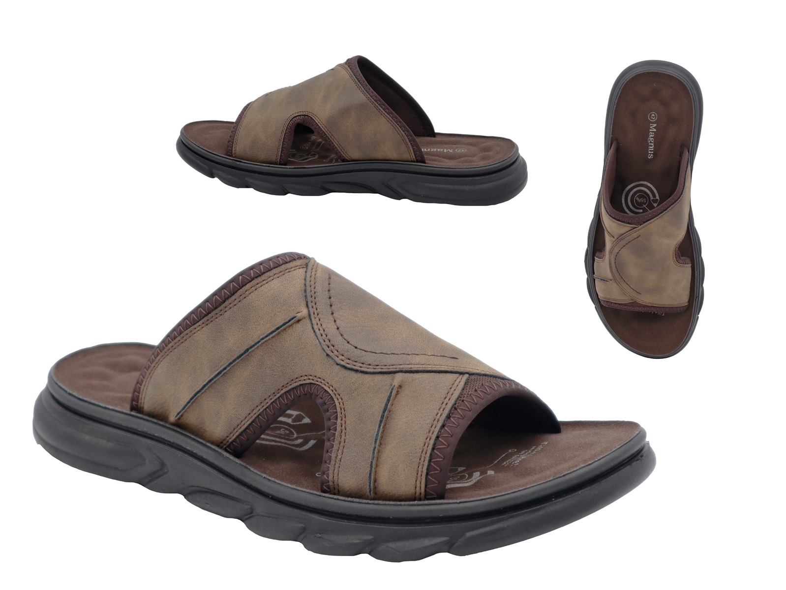 .He.-Pantolette, PU-Sohle, breite Bandage, PU, olive