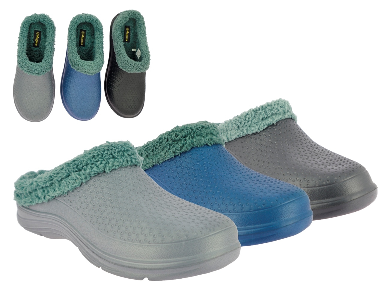 .He.-Clog, EVA, ohne Riemen, Warmfutter, schwarz+navy+grau