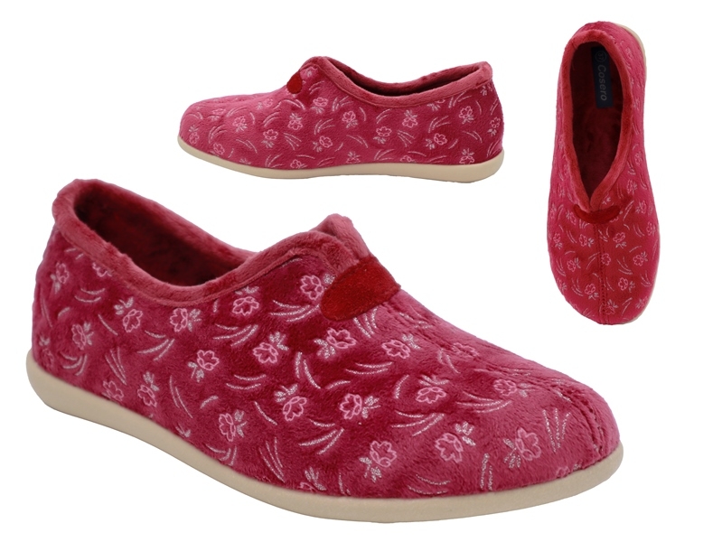 .Da.-Hausschuh, Sp., PU-Sohle, Blumenmuster, mit Wechsel-FB, Polarfleece, bordeaux