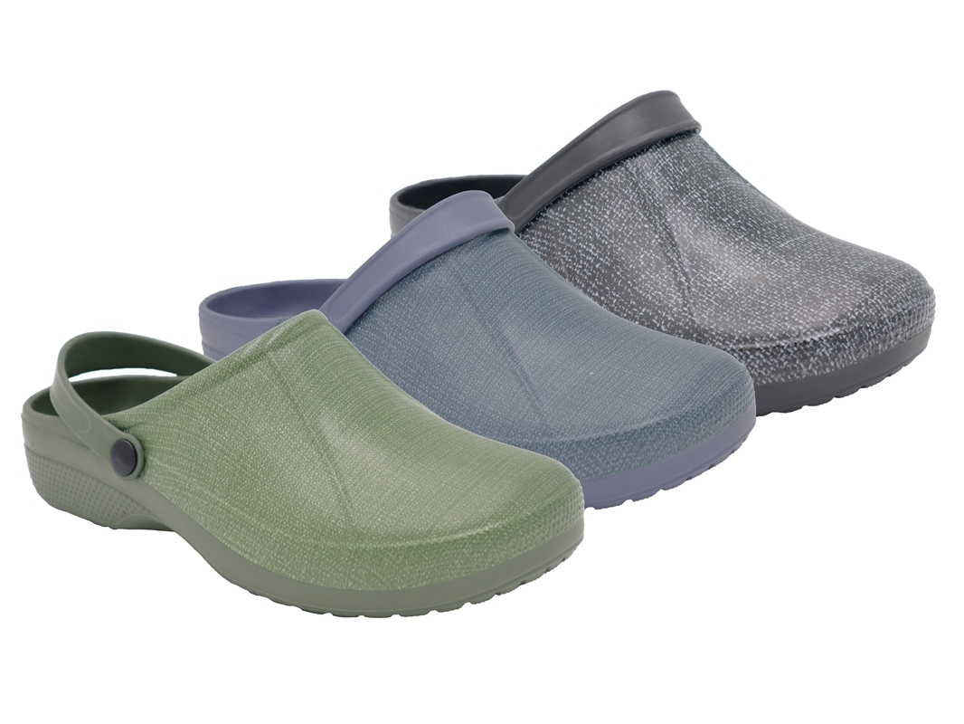 .He.-EVA-Clogs, geschlossen, melierter Druck, blau+khaki+schwarz