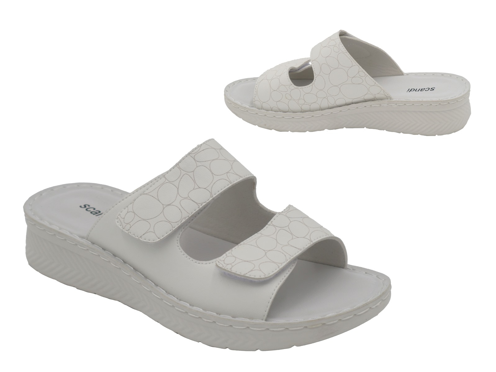 .Da.-Pantolette, PU-Sohle, 2x Bandagen mit Klett, PU, weiß