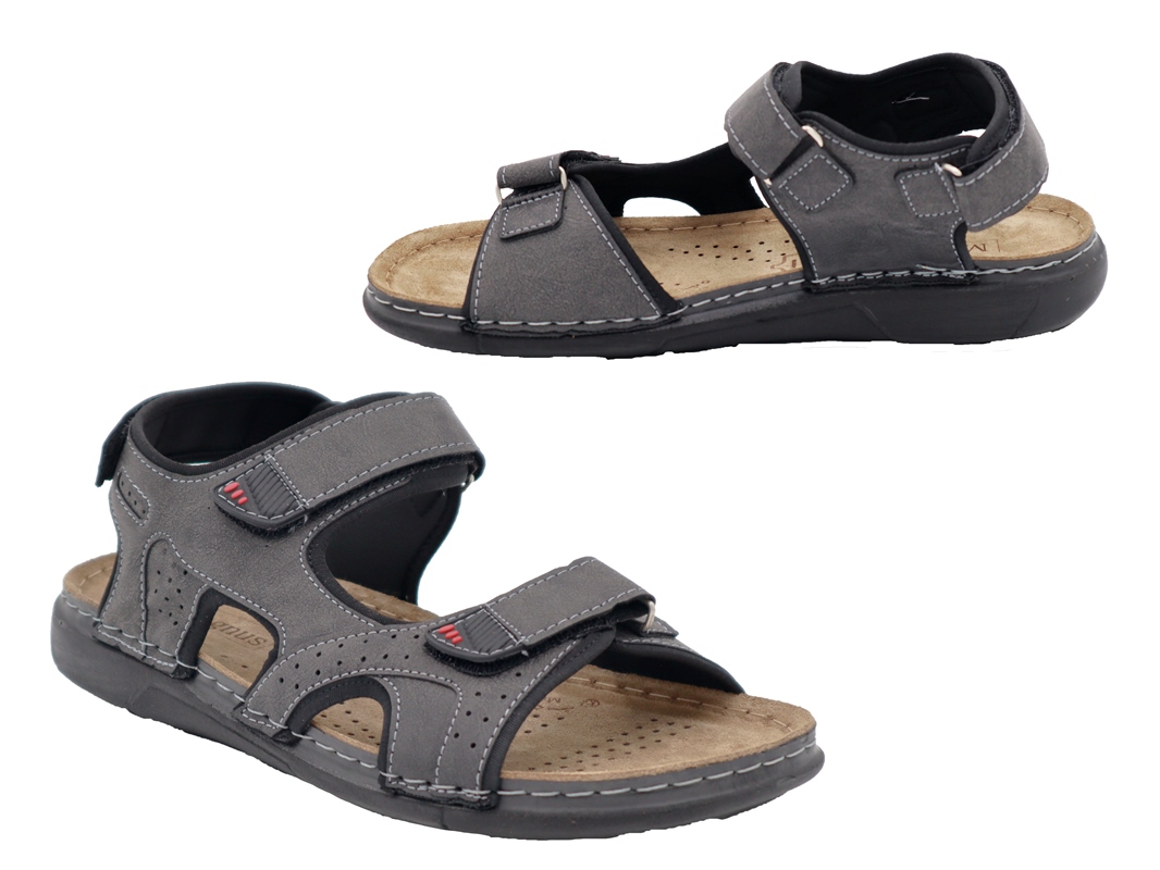 .He.-Sandalette, Tr, PU-Sohle, 3 x Riemen mit Klett und 2x Klettverschluss hinten, PU, Lederinnensohle, schwarz