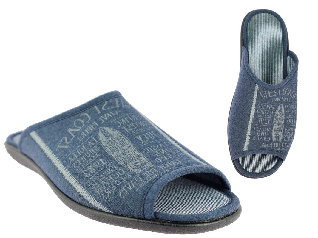 .He.-Pantoffel, Sp., PU-Sohle, "Surfboard", gemustert, Textil, navy