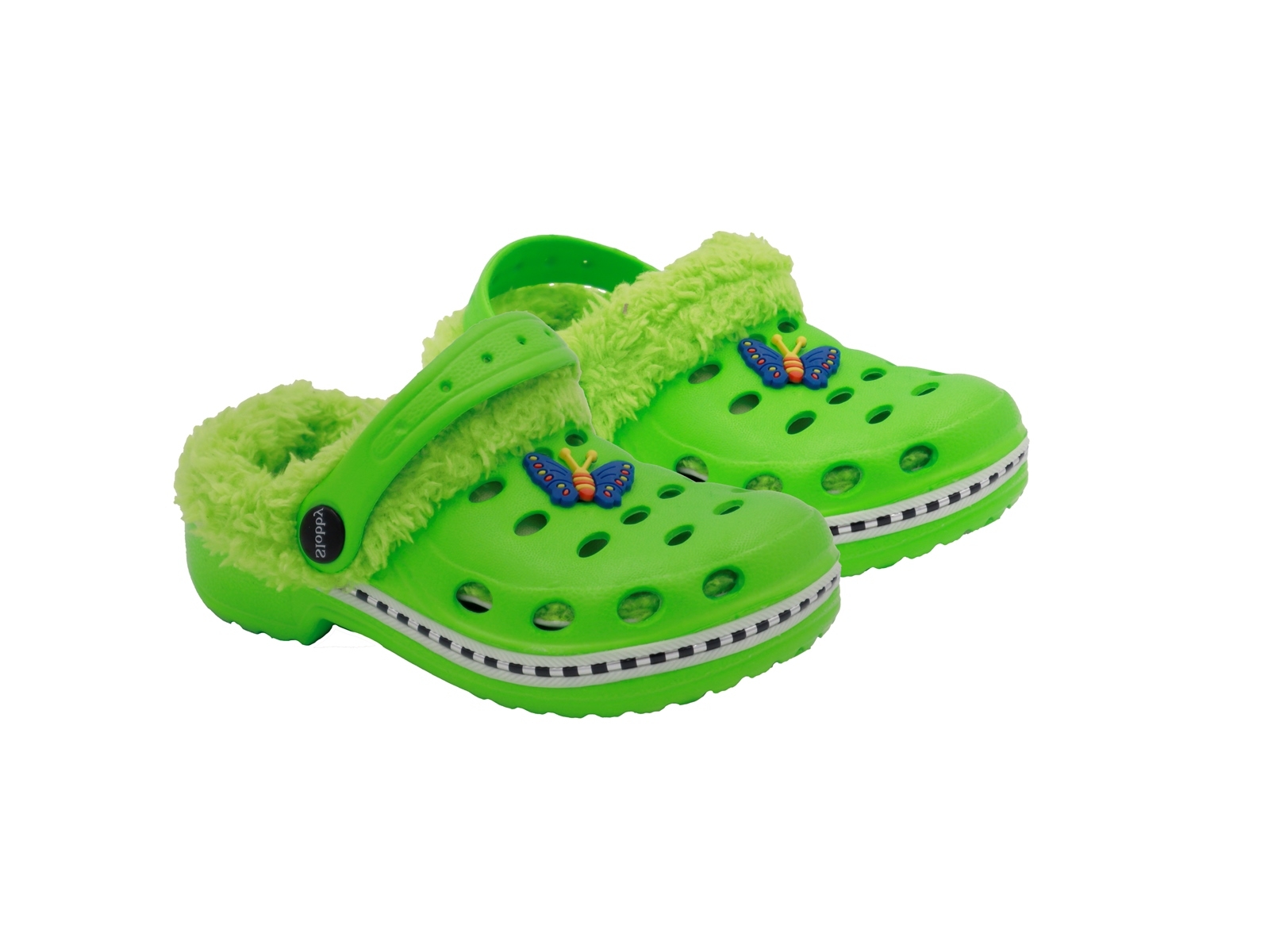 .Ki.-Clog, mit Riemen, EVA, mit Sticker, mit Löchern, Warmfutter, grün, Doppelgröße