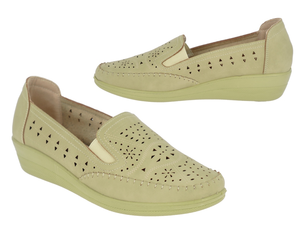 .Da.-Slipper, PU-Sohle, 2 x Gummizug, Lochmuster, PU, beige