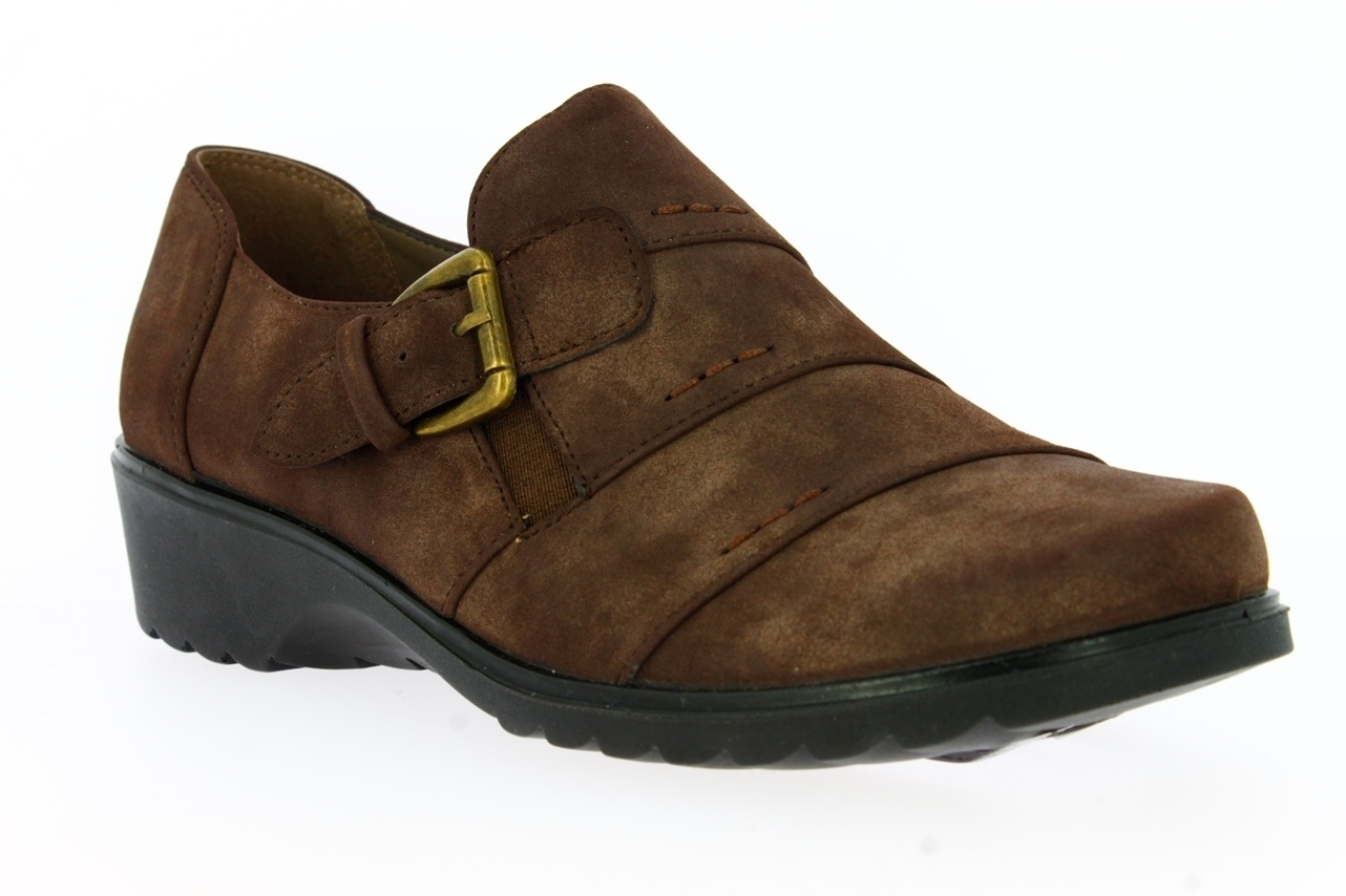 .Da.-Schuh, PU-Sohle, 2 x Gummizug, seitl. Schnalle, PU, braun