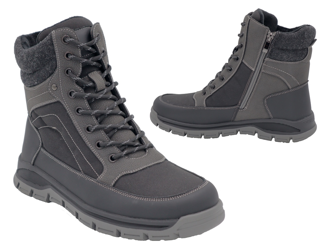 .He.-Knöchelschuh, PU-Sohle, Reißverschl.+Schnürer, Warmfutter, PU/Textil, schwarz-grau