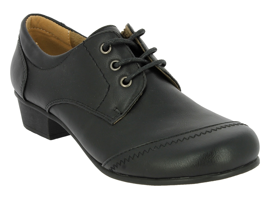 .Da.-Schuh, Schnürer, TPR-Sohle, kl. Absatz, Ziernähte, PU, schwarz